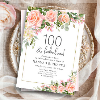 Feminine Peach | Roses Floral 100. Geburtstag Einladung