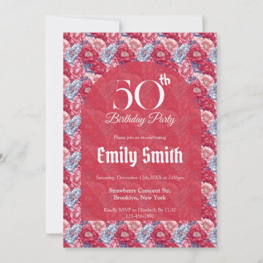 Feminine Peonies Floral Milestone Birthday Einladung (Vorderseite)