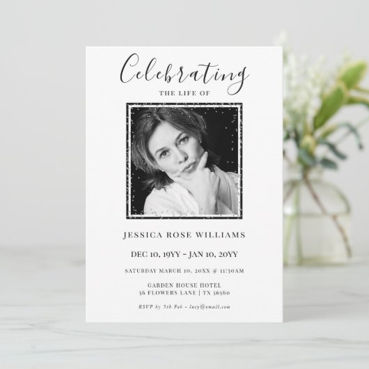 Feminine Photo "Celebrating The Life Of" Einladung (Stehend Vorderseite)
