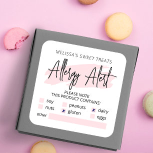Feminine Pink Allergie Warnliste Lebensmittelsiche Quadratischer Aufkleber
