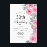 Feminine Pink Aquarell Blumenchic 30. Geburtstag Einladung<br><div class="desc">Machen Sie Ihre Geburtstagsfeier zu einer wirklich eleganten Angelegenheit mit unserer schicken und weiblichen Geburtstagseinladung. Dieses wunderschön gestaltete Interieur besticht durch delikate, rosa Blume, die einen eleganten und geistlichen Charme ausstrahlen. Die Kombination aus schicker Kalligraphie und Serifentypografie verleiht dem Gesamtdesign eine Touch von Eleganz. Egal ob Sie die Digitalversion aus...</div>