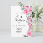 Feminine Pink Aquarell Blumenchic 41. Geburtstag Einladung (Stehend Vorderseite)