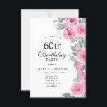 Feminine Pink Aquarell Blumenchic 60. Geburtstag Einladung<br><div class="desc">Machen Sie Ihre Geburtstagsfeier zu einer wirklich eleganten Angelegenheit mit unserer schicken und weiblichen Geburtstagseinladung. Dieses wunderschön gestaltete Interieur besticht durch delikate, rosa Blume, die einen eleganten und geistlichen Charme ausstrahlen. Die Kombination aus schicker Kalligraphie und Serifentypografie verleiht dem Gesamtdesign eine Touch von Eleganz. Egal ob Sie die Digitalversion aus...</div>