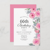 Feminine Pink Aquarell Blumenchic 66. Geburtstag Einladung (Vorne/Hinten)