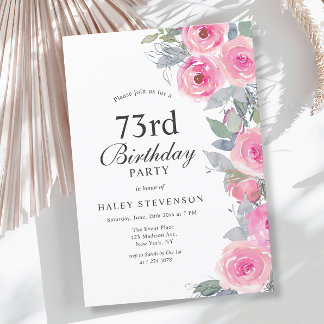 Feminine Pink Aquarell Blumenchic 73. Geburtstag Einladung