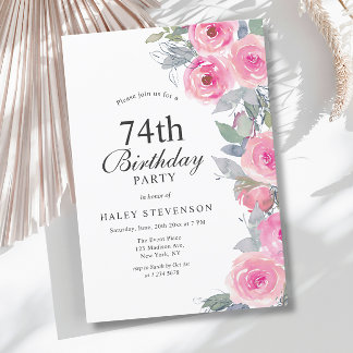Feminine Pink Aquarell Blumenchic 74. Geburtstag Einladung