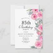 Feminine Pink Aquarell Blumenchic 85. Geburtstag Einladung (Vorderseite)