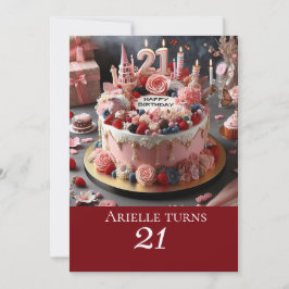 FEMININE PINK BIRTHDAY CAKE, 21. EINLADUNG