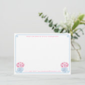 Feminine Pink Blue Double Happy Chinoiserie Dankeskarte (Stehend Vorderseite)