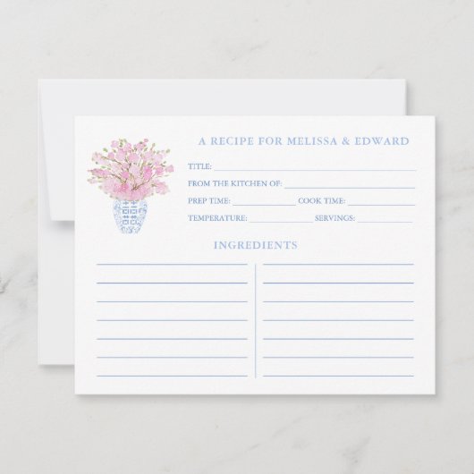 Feminine Pink Blue Ginger Jars Duschkabine Rezeptk Einladung (Vorderseite)