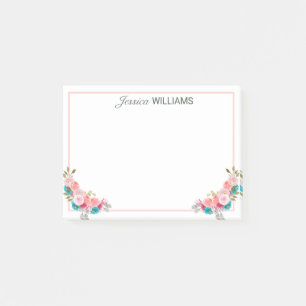 Feminine Pink Blue Rose Bouquet Wasser Post-it Klebezettel
