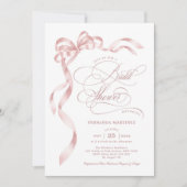 Feminine Pink Bow Ribbon Brautparty Einladung (Vorderseite)