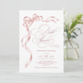 Feminine Pink Bow Ribbon Brautparty Einladung (Stehend Vorderseite)