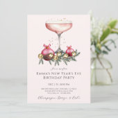 Feminine Pink Champagne New Years Eve Birthday  Einladung (Stehend Vorderseite)
