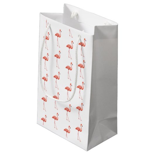 Feminine Pink Flamingo Muster Kleine Geschenktüte (Rückseite Schrägansicht)