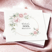 Feminine Pink Floral 80th Birthday Party Serviette