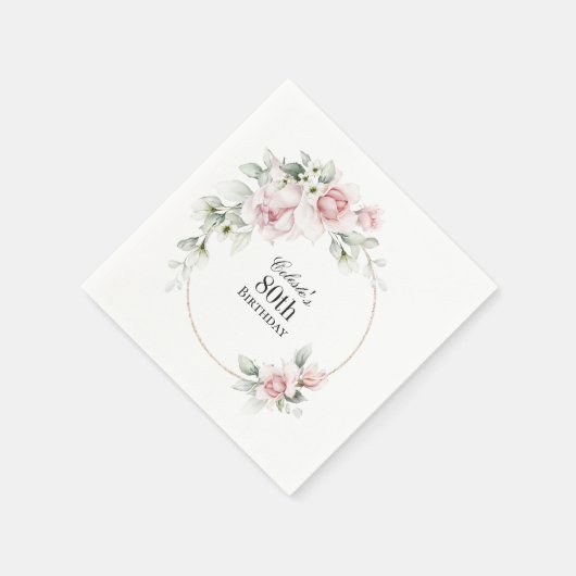 Feminine Pink Floral 80th Birthday Party Serviette (Ecke)