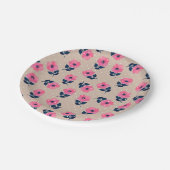 Feminine Pink Floral Beige Polka Dots Design Pappteller (Schrägansicht)