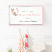 Feminine Pink Floral Quinceanera Feier Banner (Insitu)