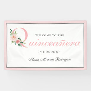 Feminine Pink Floral Quinceanera Feier Banner