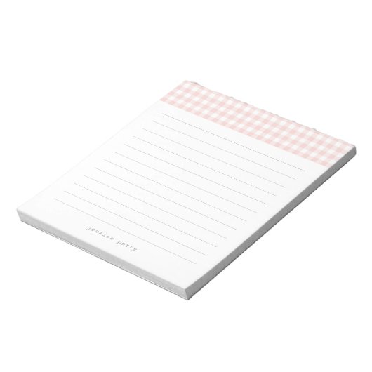Feminine Pink Gingham Schreibmaschinenname Notepad Notizblock (Rotiert)