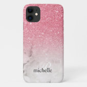 Feminine Pink Glitzer Ombre Marble Monogram Case-Mate iPhone Hülle (Rückseite)