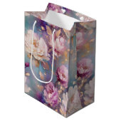 Feminine Pink Gold und Weiß Blumen Mittlere Geschenktüte (Vorderseite Schrägansicht)
