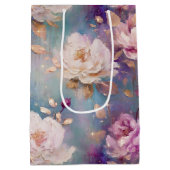 Feminine Pink Gold und Weiß Blumen Mittlere Geschenktüte (Rückseite)