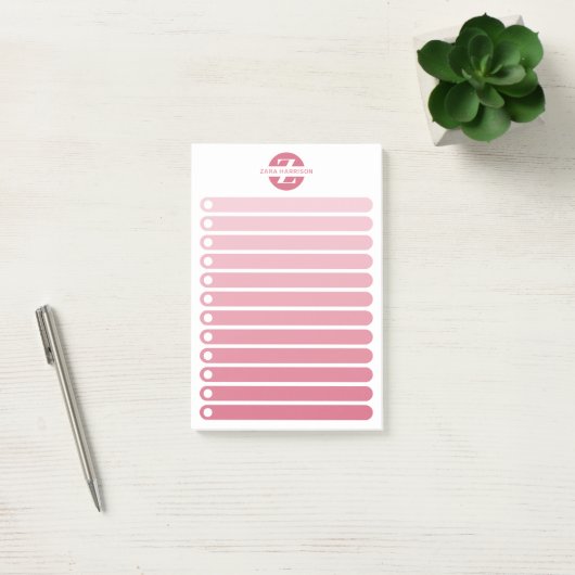 Feminine Pink Gradient Monogram To Do List Post-it Klebezettel (Büro)