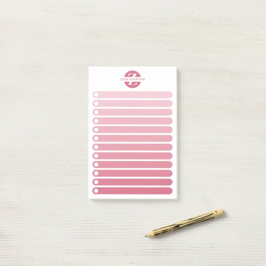 Feminine Pink Gradient Monogram To Do List Post-it Klebezettel (Auf Schreibtisch)