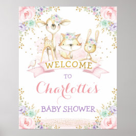 Feminine Pink Lila Mint Woodland Tiere Willkommen Poster