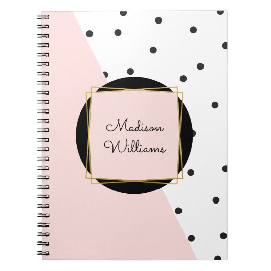 Feminine Pink Personalisiert Color Block Polka Dot Notizblock (Vorderseite)