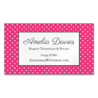 Feminine Pink Retro Polka Dot Business Card Magnet
