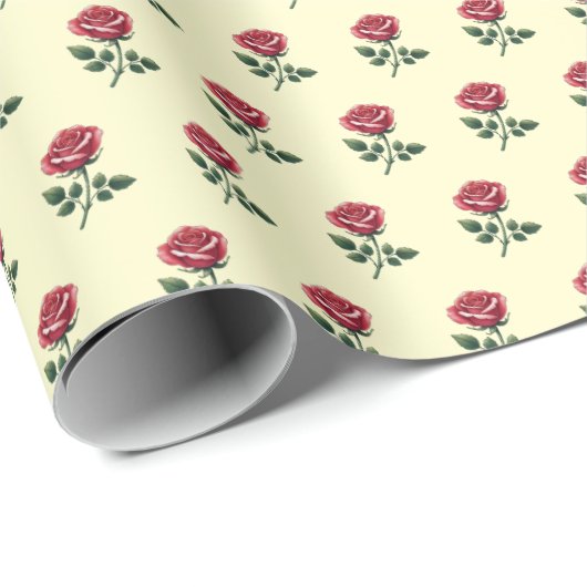 Feminine Pink Rose auf Creme Geschenkpapier (Rolleneckpunkt)