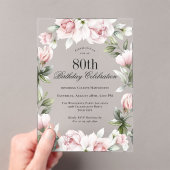 Feminine Pink Roses 80. Geburtstagsparty Acryleinladungen (Insitu (Handheld))