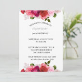 Feminine Pink Roses 90. Geburtstagsparty Einladung (Stehend Vorderseite)