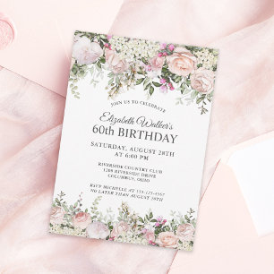 Feminine Pink Roses Floral 60. Geburtstagsparty Einladung