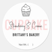 Feminine Pink Script Cupcake Flavor Name Runder Aufkleber (Vorderseite)
