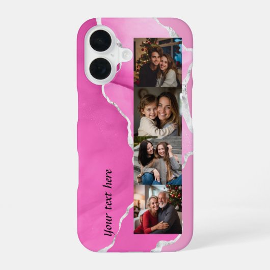 Feminine Pink & Silver Glitter Agate 4 photos iPhone 16 Hülle (Rückseite)