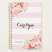Feminine Pink Stripes Personalisierter Planer (Vorderseite)
