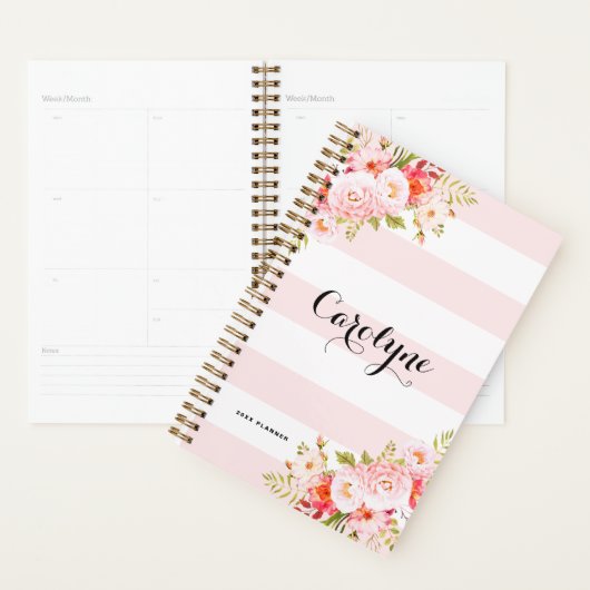 Feminine Pink Stripes Personalisierter Planer (Anzeige)