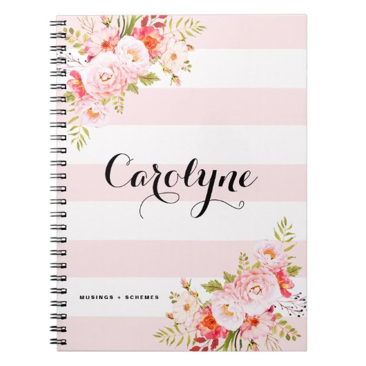 Feminine Pink Stripes Personalisiertes Notebook Notizblock (Vorderseite)