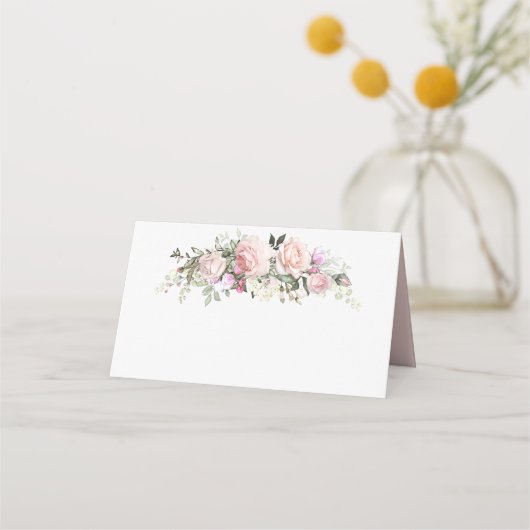 Feminine Pink Summer Rose Garden Platzkarte (Rückseite)