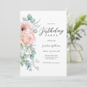 Feminine Pink und Beige Blumengeburt Party Einladung (Stehend Vorderseite)