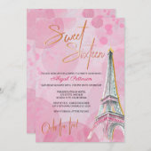 Feminine Pink und Gold Eiffelturm Paris Sweet 16 Einladung (Vorne/Hinten)