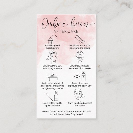 Feminine Pink Wasserfarbe Pulver Brows Aftercare Visitenkarte (Vorderseite)