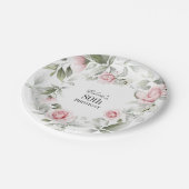 Feminine Pink Watercolor Floral 80th Birthday Pappteller (Schrägansicht)