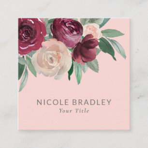Feminine Pink Watercolor Floral Business Card Quadratische Visitenkarte