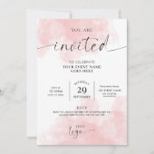 Feminine Pink Watercolor Script Logo-Geschäft Einladung (Vorderseite)