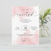 Feminine Pink Watercolor Script Logo-Geschäft Einladung (Stehend Vorderseite)